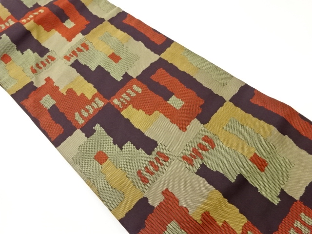 JAPANESE KIMONO / VINTAGE NAGOYA OBI / WOVEN GEOMETRIC